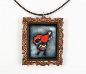 Red Riding Hood Fairy Tale Picture Frame Pendant and Cord Necklace
