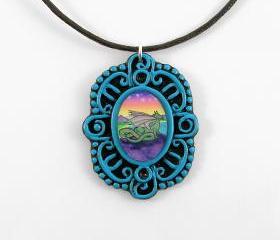 Dragon Cameo Pendant and Brown Cord Necklace