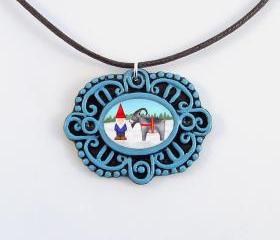 Tomten and Yule Goat Cameo Pendant and Brown Cord Necklace