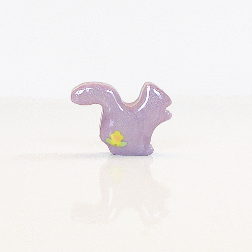 Lilac Squirrel Figurine with Yellow Flowers