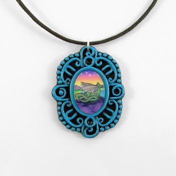 Dragon Cameo Pendant and Brown Cord Necklace