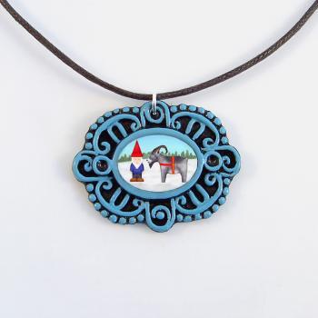 Tomten and Yule Goat Cameo Pendant and Brown Cord Necklace
