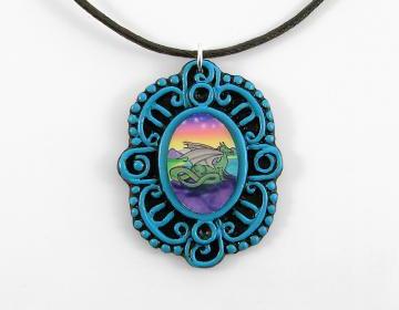 Dragon Cameo Pendant and Brown Cord Necklace